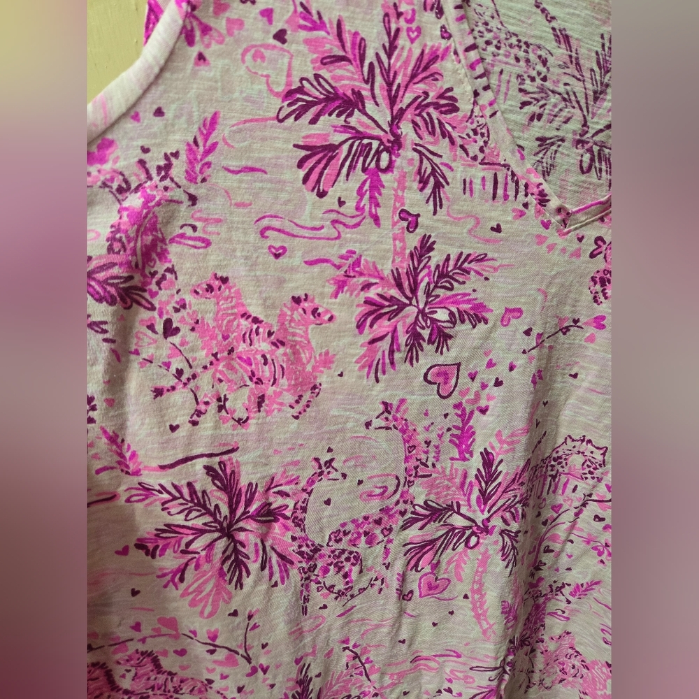 Lilly Pulitzer Wild About You Etta V-Neck Short Sleeve Pink Purple White Top - Picture 8 of 10